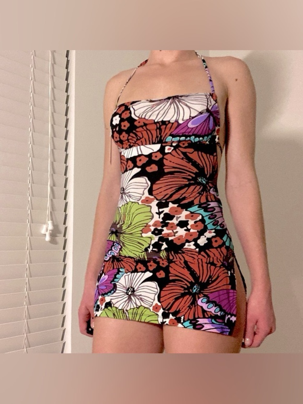 Kikithebrand y2k Halter Floral Mini Dress in Multicolor